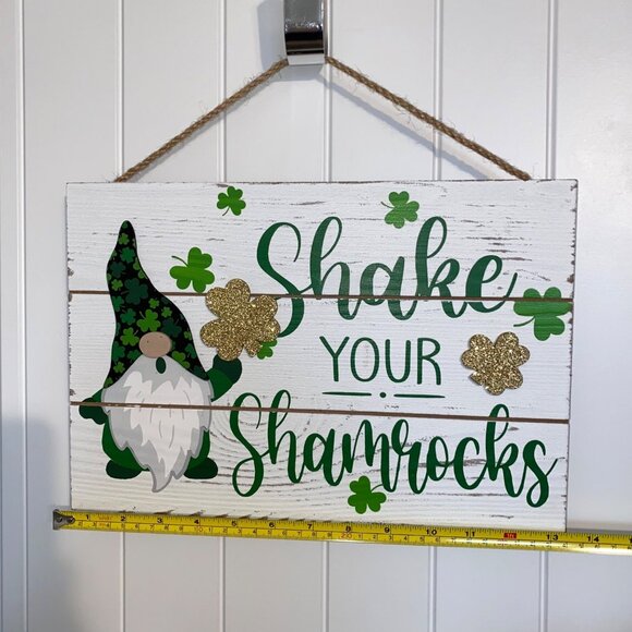 St. Patricks Day Shake Your Shamrocks Leprechaun Gnome Door Decor Wall Decor - Picture 2 of 6